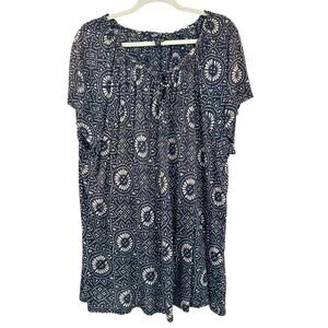 Lucky‎ Brand Womens Artsy Casual Work Viscose Peasant Blouse Size 3X Navy White